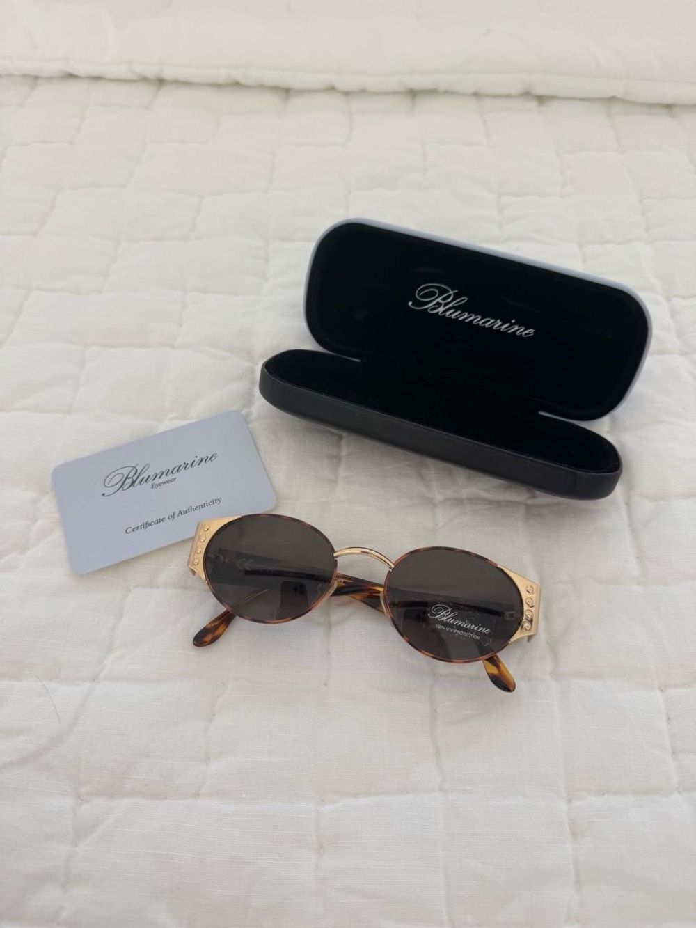 Blumarine Tortoiseshell Round Sunglasses with Gold Trim - Brown Lenses